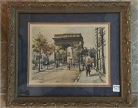 Watercolor of Arc de Triomphe by Seguie?