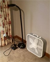 Ott Lite floor lamp, desk lamp, box fan