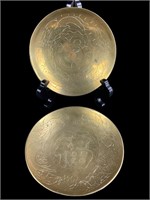 2 antique China Brass shallow dishes.  Etched a