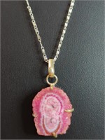 9. Life stamped 26-in necklace with agate pendant