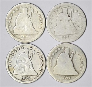 FOUR (4) SEATED LIBERTY QUARTERS - 1857 to 1877