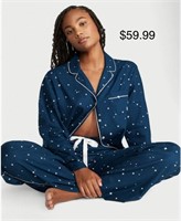 Sz L Flannel Long Pajama Set Academy Blue with