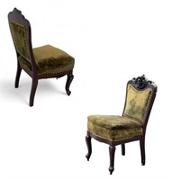 Victorian Carved Side Chairs Olive Upholstery