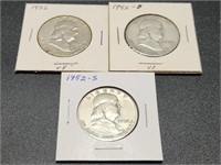 Three 1952 Franklin Half Dollars