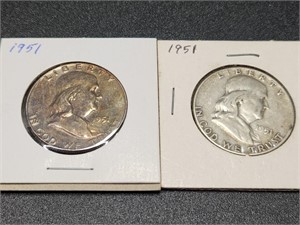 Two 1951 Franklin Half Dollars