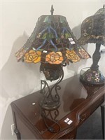 Orange rose design stained glass lamp