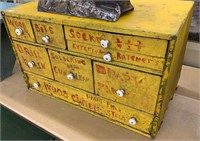 Primitive Yellow Painted Hardware Cabinet