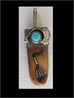 NEAT PENDANT W/ TURQUOISE AND SILVER ON BONE( I
