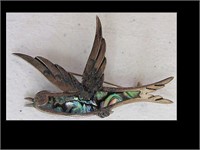 STERLING & ABALONE MAKER MARKED BIRD PIN