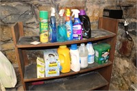 Wooden Bookshelf, and cleaning supplies