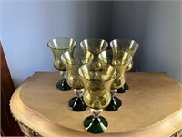 (6) Green Goblets with Clear Stems
