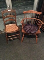 One Ethan Allen chair and one cane seat chair