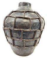 African Rattan Bound Terra Cotta Vase