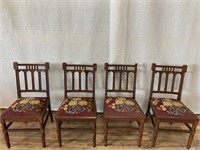 4pc Antique Needlepoint Seat Side Chairs