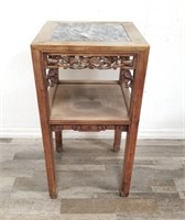 Vintage Asian carved wood stand with marble