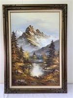 Large vtg mountain landscape painting