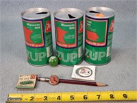 Vintage 7UP Tins, Matches, Marble, & More