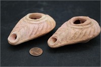 Pair Ancient Matching Terracotta Oil Lamps