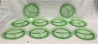10 Green depression era divided plates, some chips