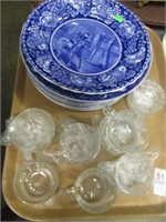 STAFFORDSHIRE PLATES & CUT GLASS PUNCH CUPS