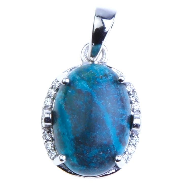 Shattuckite & White Zircon Silver-tone Pendant