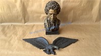 HEAD STATUE AND EAGLE WALL HANGING