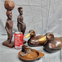 Wood carving lot - mid Century wood carved men &