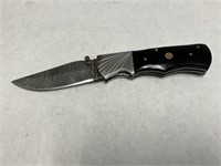 7” Damascus Pocket Knife - Black Pakka Wood Handle