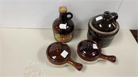 (2) jugs, (2) lidded glass bean containers