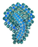 Vintage Blue & Grey Rhinestone Brooch