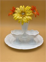 Indiana Glass Platter Candle Holders & Vase Set