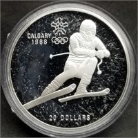 1985 Canada $20 Proof Silver Dollar - Alpine Skiin