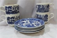 Antique Blue And White Canton Cups And Saucers
