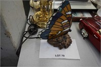 stain-glass butterfly lamp on cast metal base
