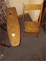 Child's wood ironing board & chair