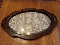 Large wood handled serving tray