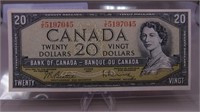 1954 $20.00 Canadian Bank Note Choice U N C ,