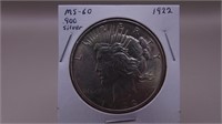 1922 U S Peace .900 Silver Dollar M S - 60