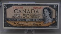 1954 $50.00 Canadian Bank Note E F To A U  ,
