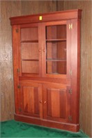 Signed Homer Cherry Glass Door Corner Cabinet