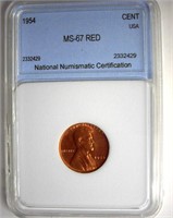 1954 Cent MS67 RD LISTS $16000