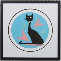 MCM CAT ON BLUE GICLEE BY IVY LOWE