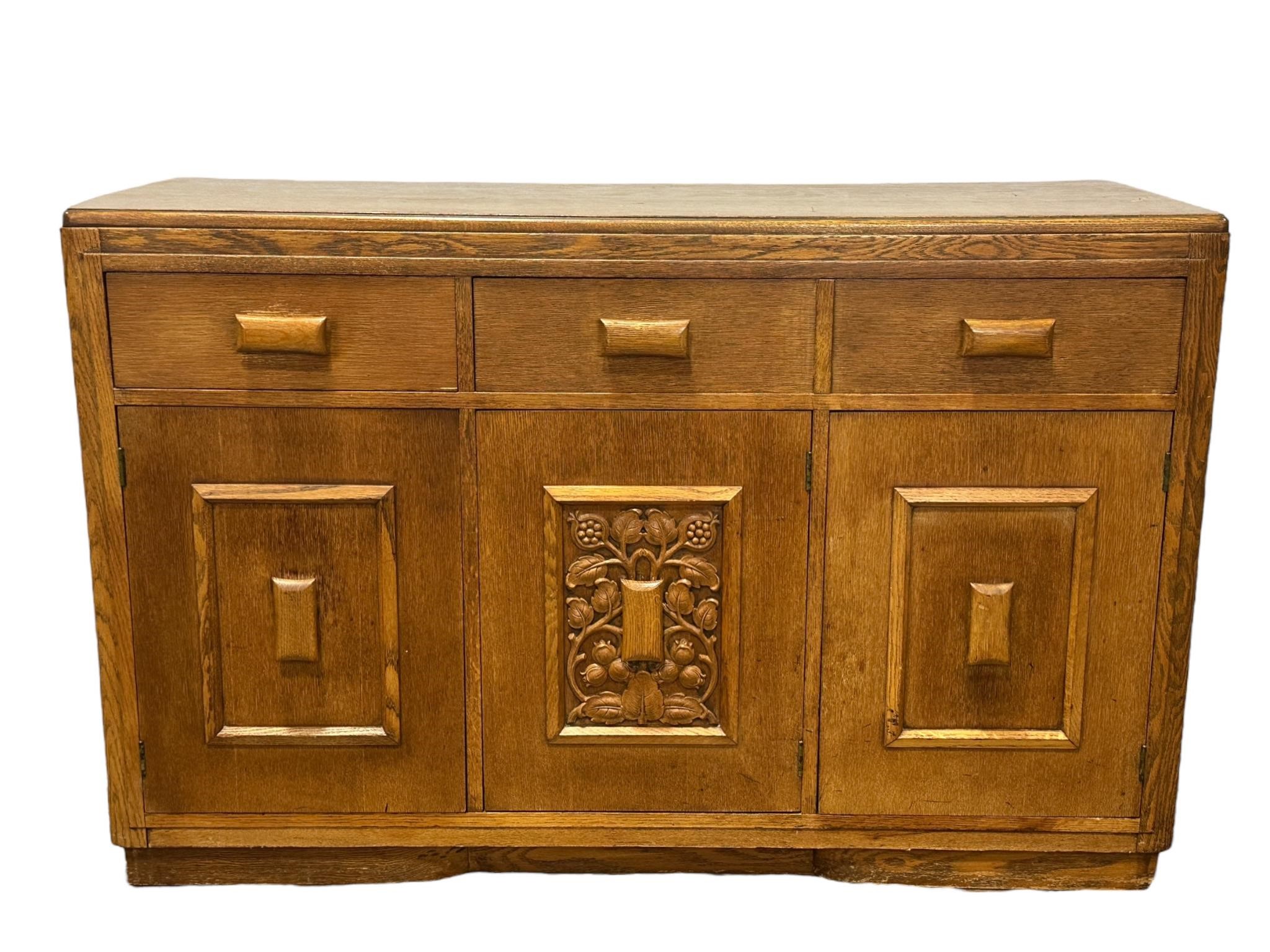 Vintage Oak Carved Buffet Cabinet
