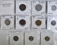 7 GERMAN COINS & 3 PANAMA SILVER