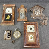 2 o-g early clocks, carved cuckoo clock and