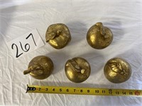 5 Gold Toned Ceramic Fruits