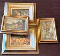 Four Small Vintage Framed Art Pieces