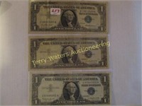 3  - One Dollar Silver Certificate 1957, 1957A,
