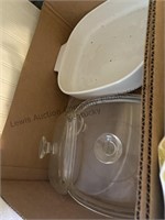 Corningware bowls and lids and Pyrex ovenware