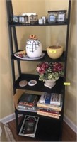 CONTENTS OF SHELF- CANDLES, DECOR, BOOKS,MISC